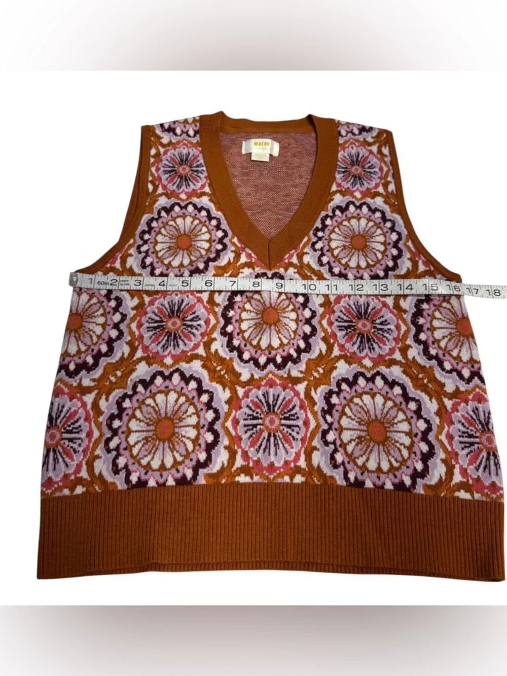 Anthropologie Maeve Floral Jacquard V-Neck Sweater Vest Medium